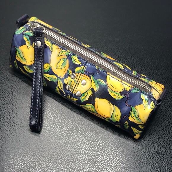 Patricia Nash Studded Wristlet Clutch Barrel Tube Cylinder Positano Limon Print